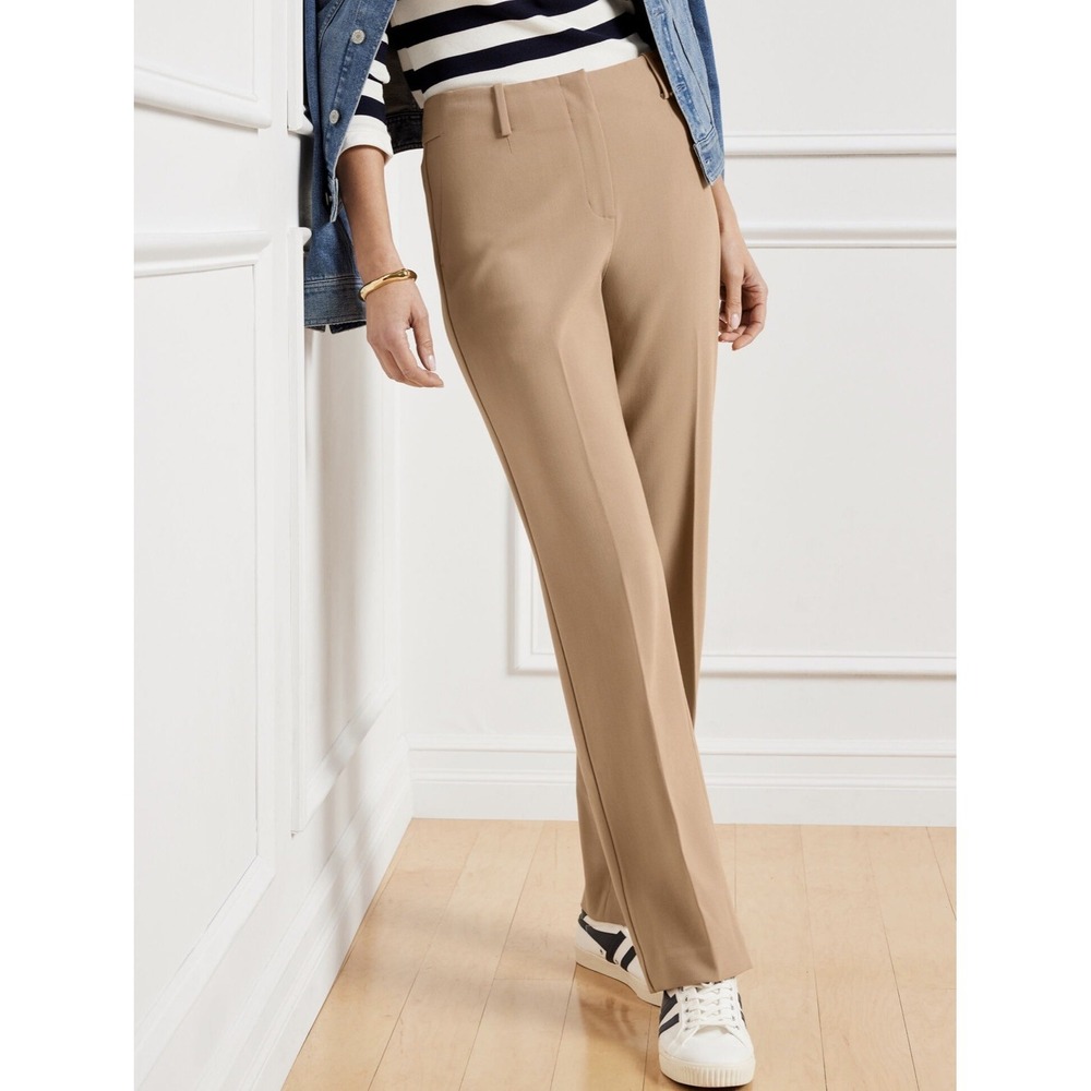 Talbots Women's Beige Pleated Straight Leg Dress Pants Poly/Viscose Stretch